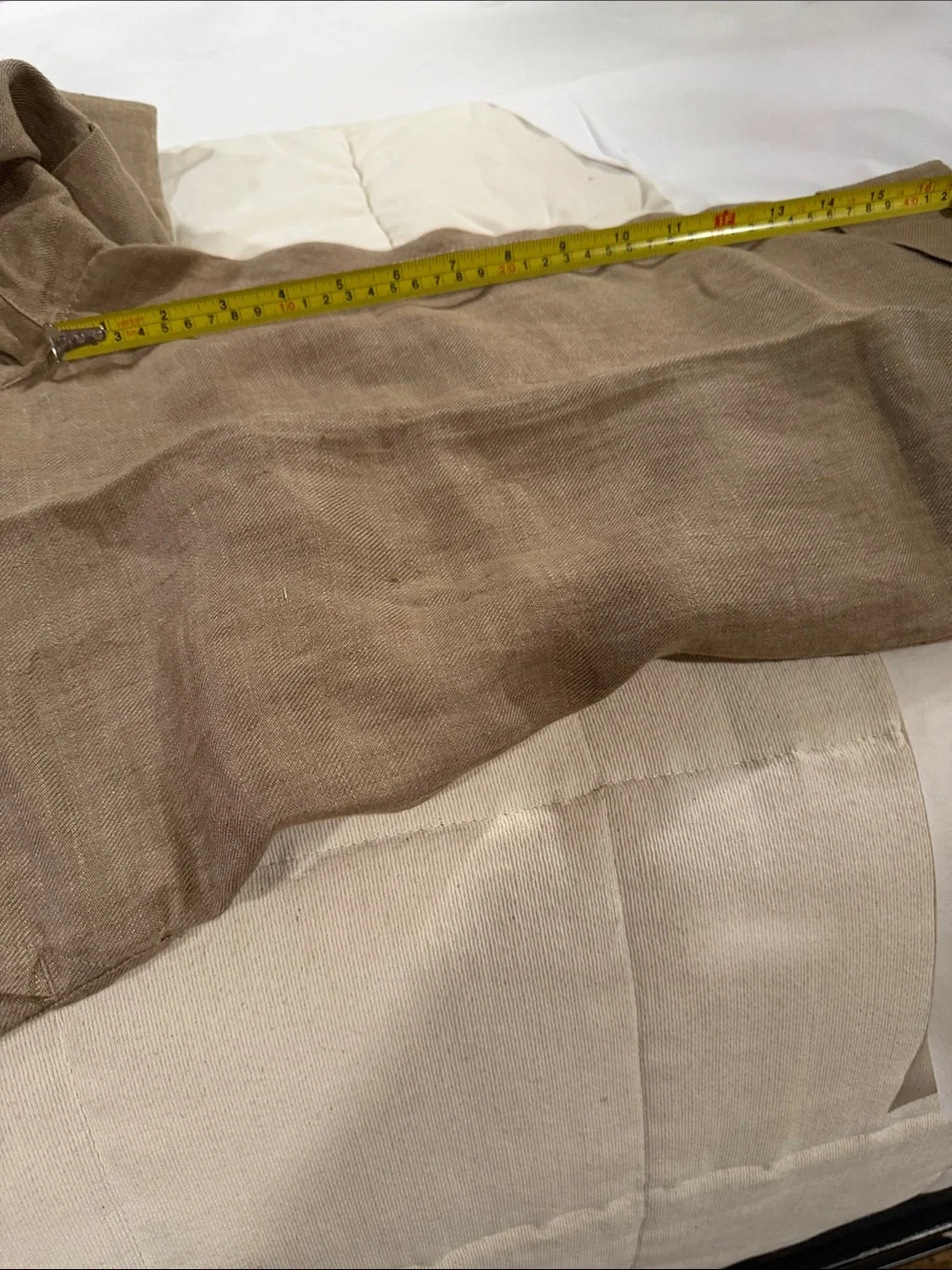 Tan Linen Capri Pants with Button Detail
